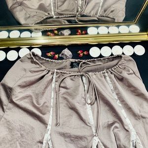 Olive Green Silk & Lace tie Skirt